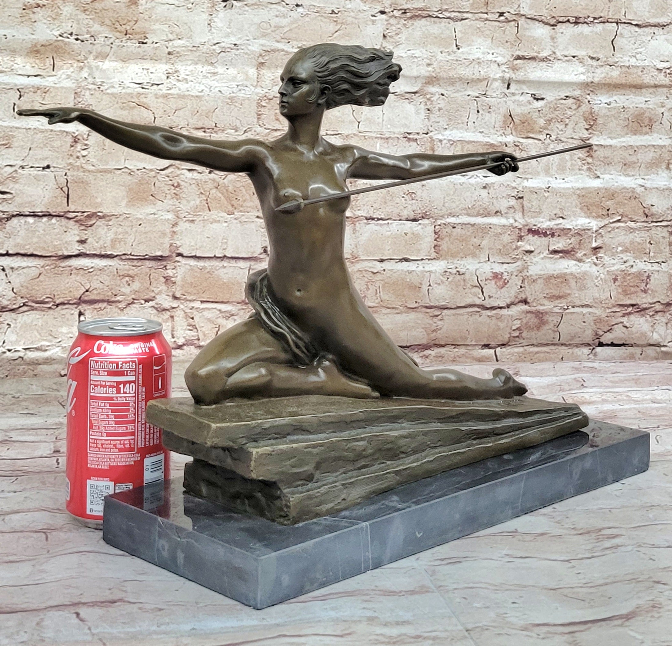 Art Deco Bronze Sculpture Amazon Warrior Nude with Spear (1925) by Marcel Bouraine