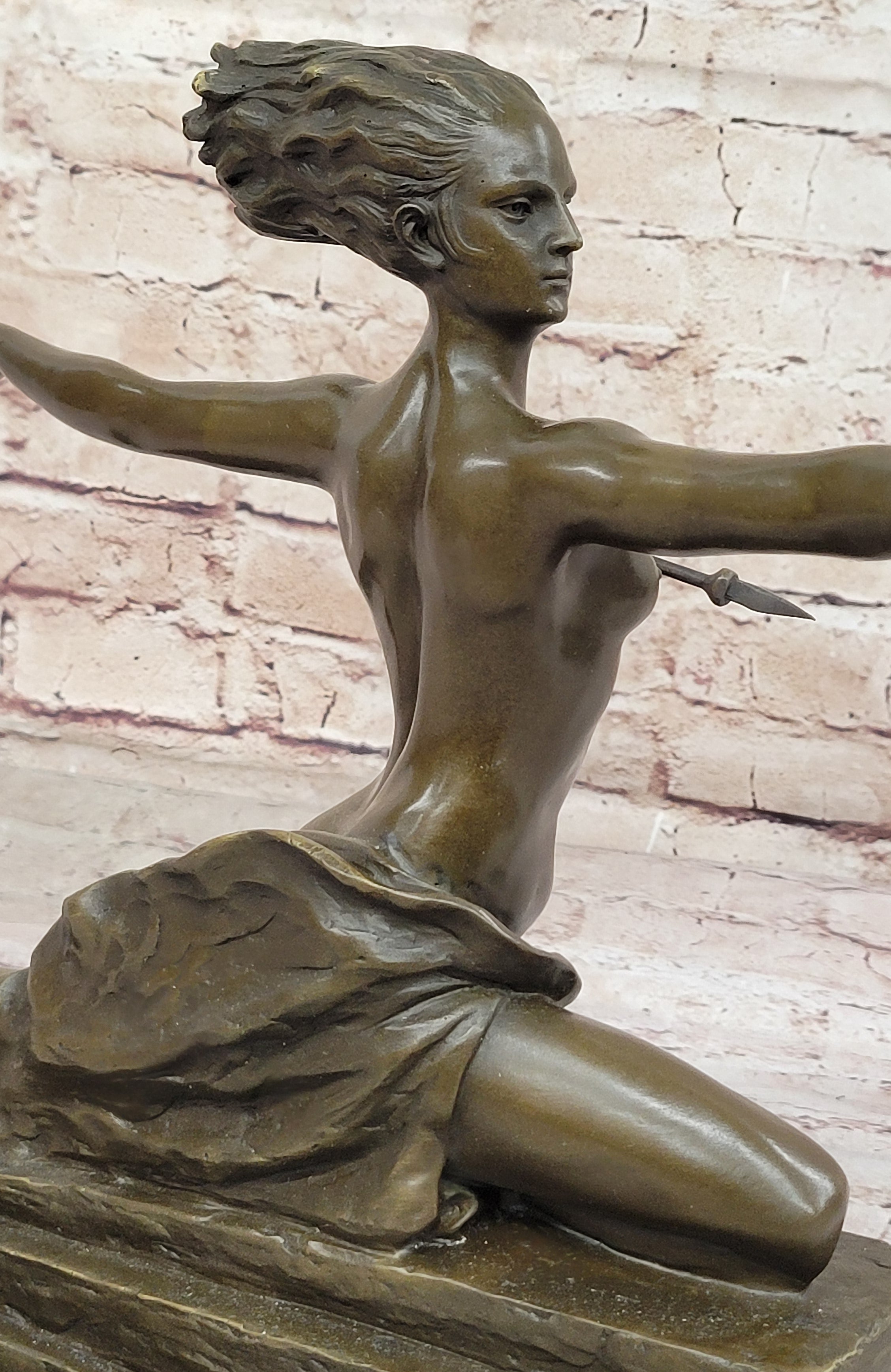 Art Deco Bronze Sculpture Amazon Warrior Nude with Spear (1925) by Marcel Bouraine