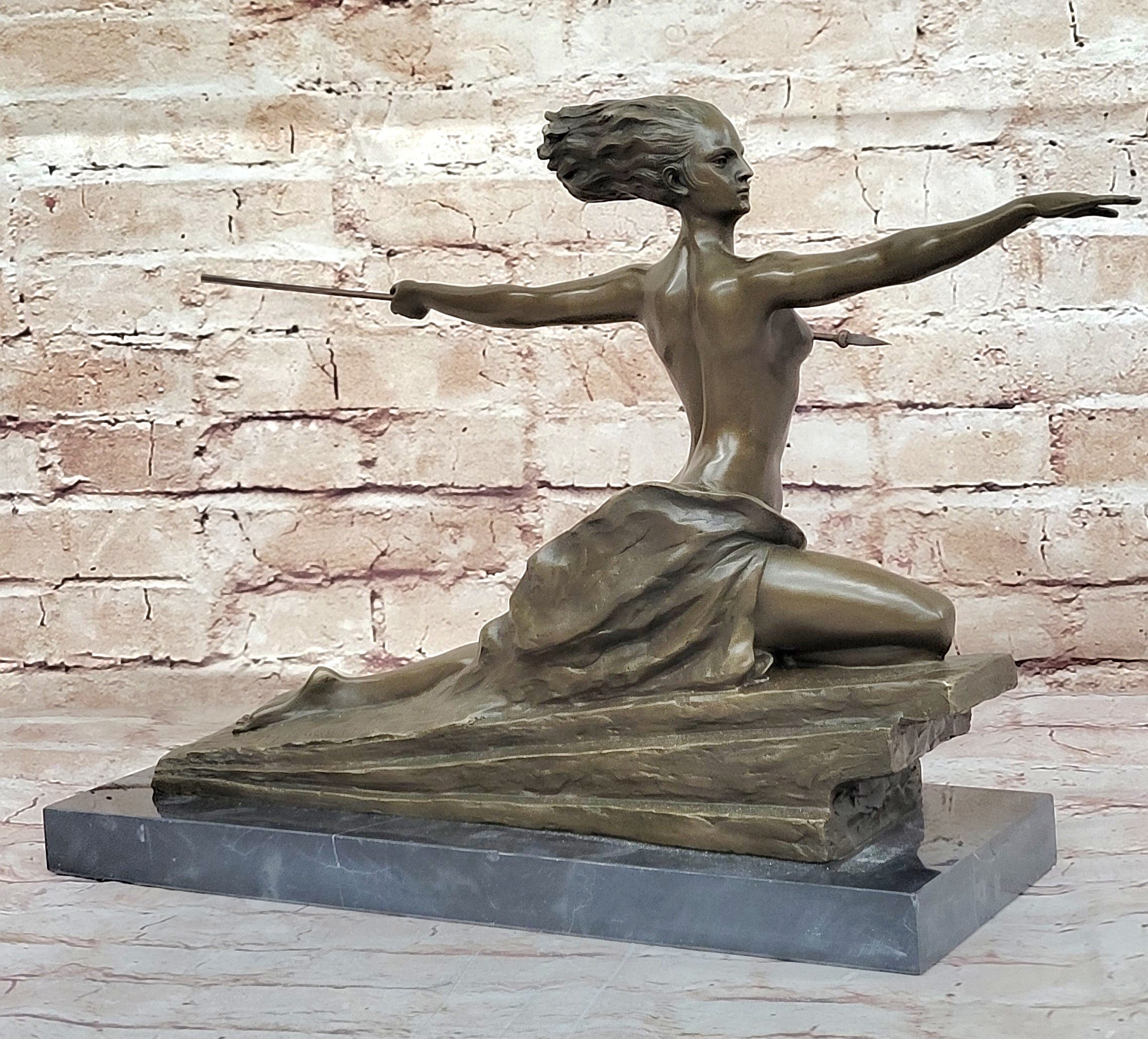 Art Deco Bronze Sculpture Amazon Warrior Nude with Spear (1925) by Marcel Bouraine