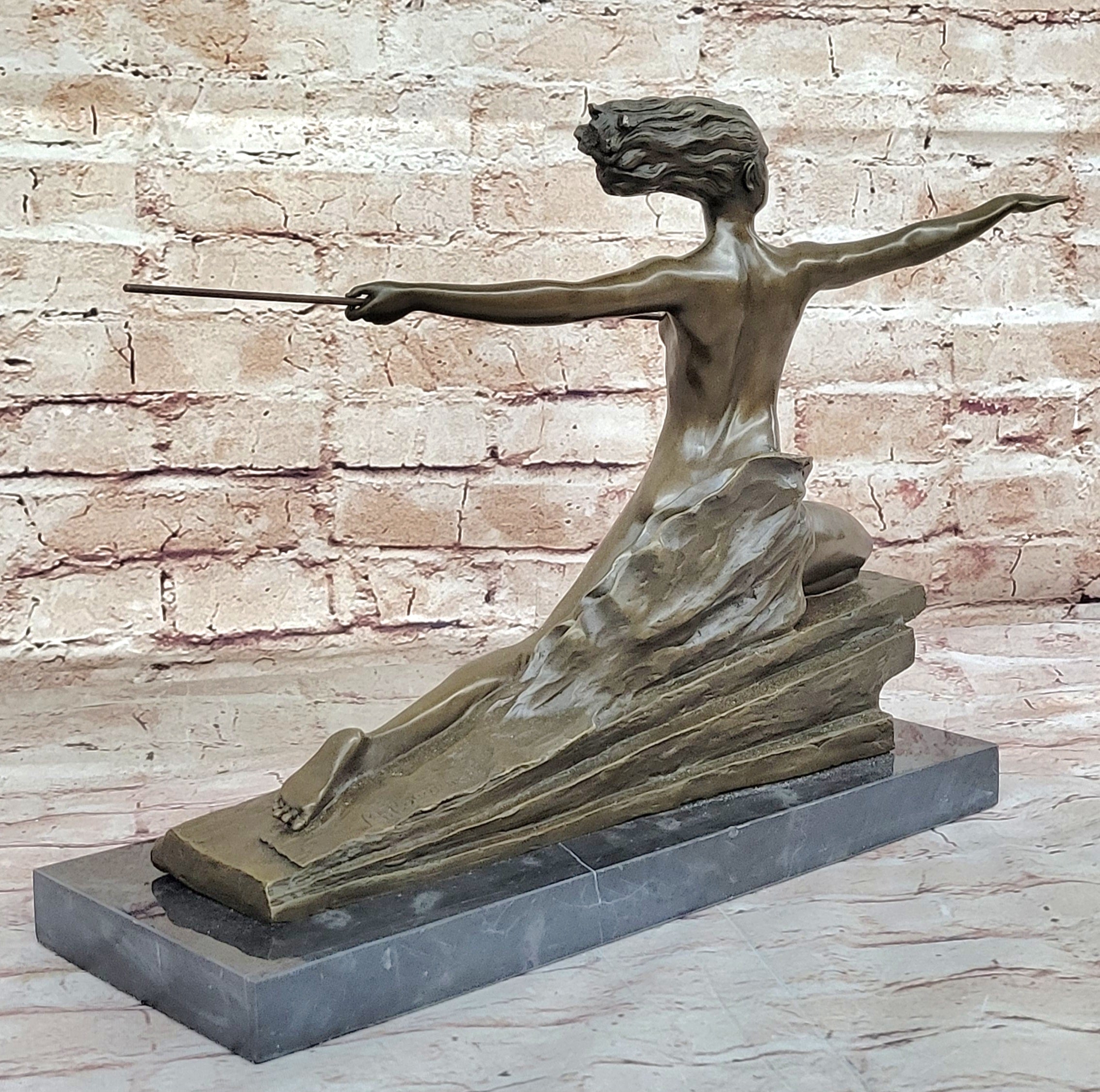 Art Deco Bronze Sculpture Amazon Warrior Nude with Spear (1925) by Marcel Bouraine
