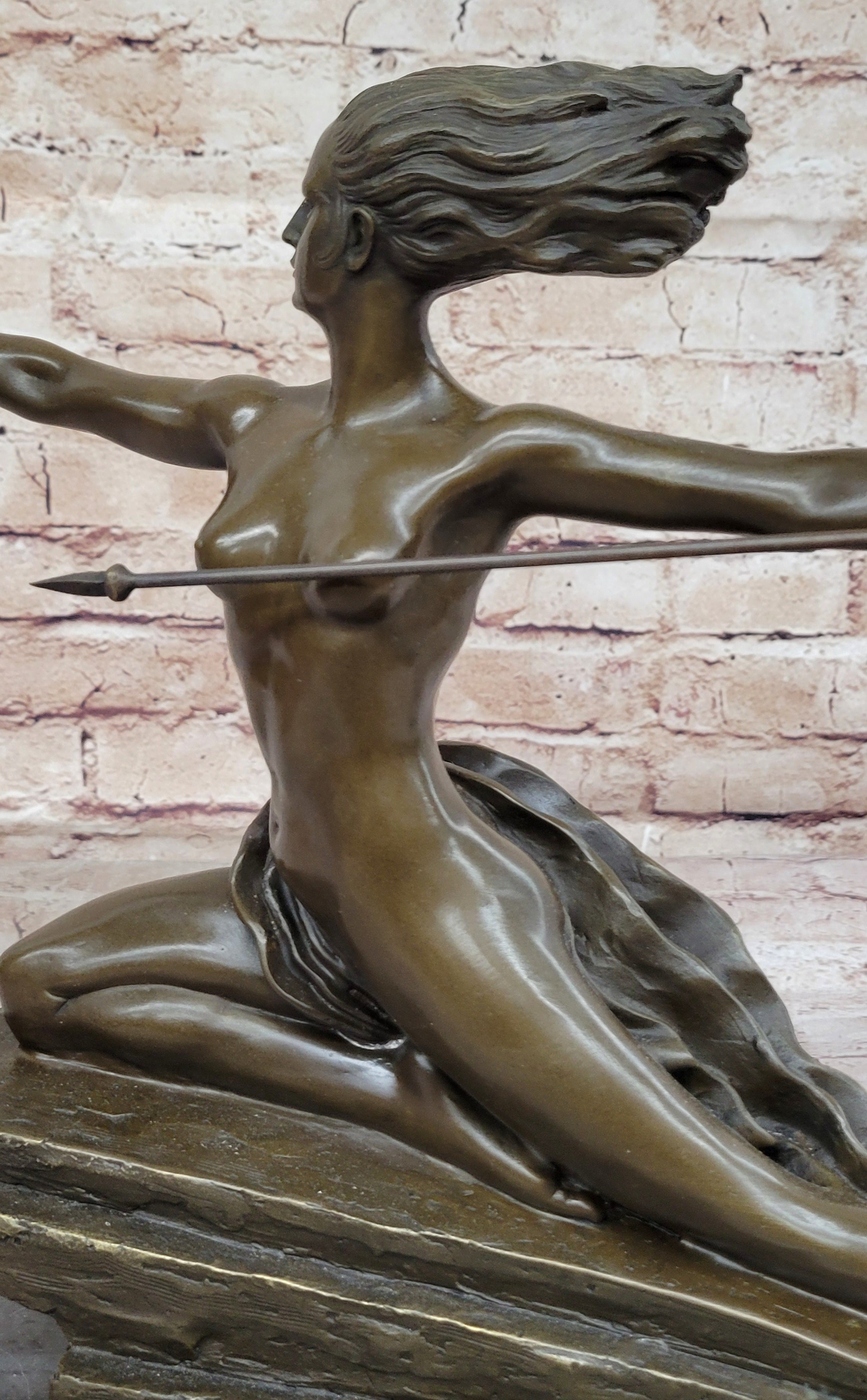 Art Deco Bronze Sculpture Amazon Warrior Nude with Spear (1925) by Marcel Bouraine