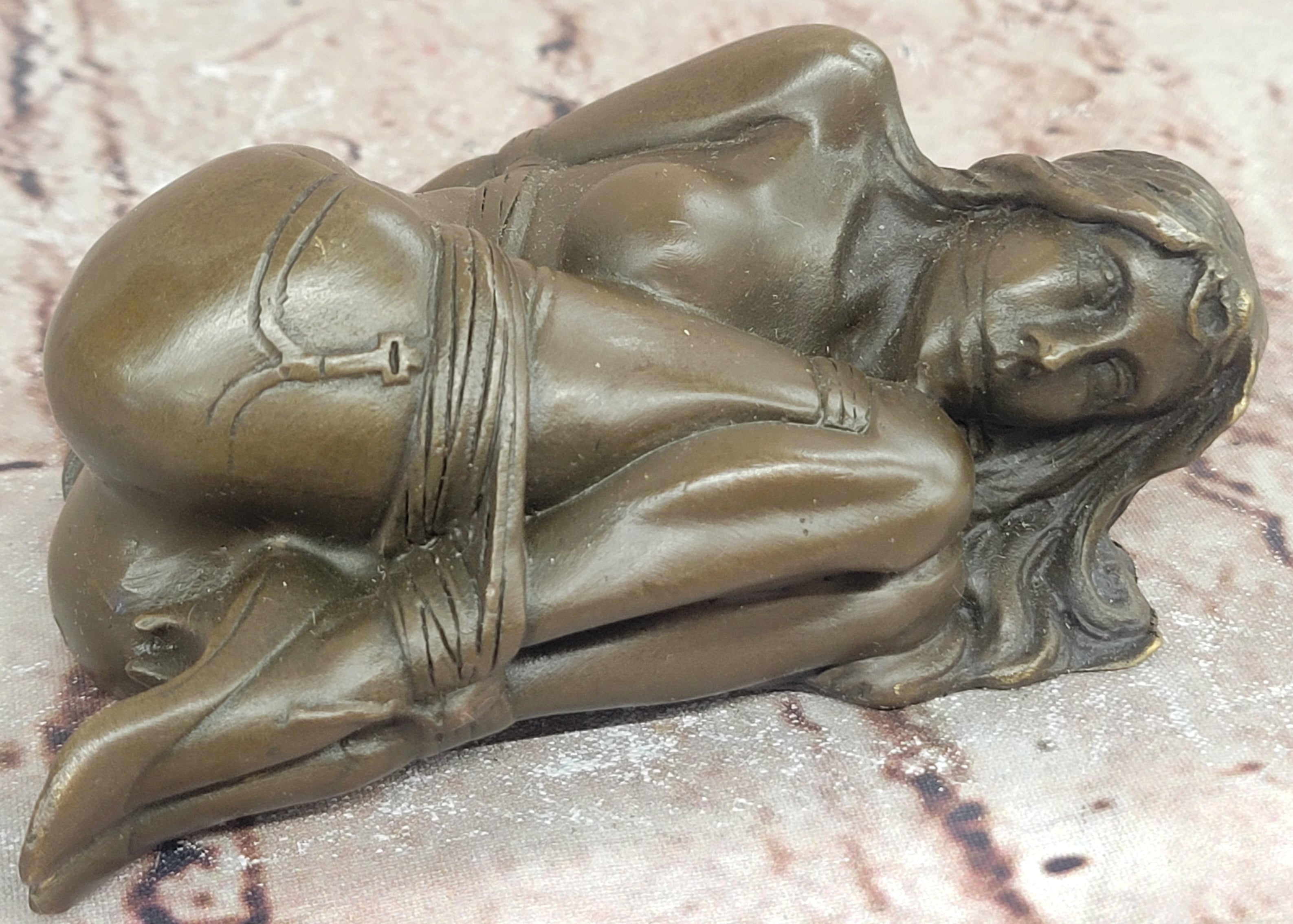 Hot Cast Bronze Bondage Girl Nude Erotic Sculpture by Milo