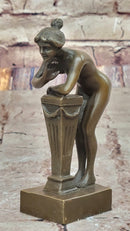 Greek Faun Satyr & Nymph Girl Erotic Nude Bronze Bookend Sculpture Figures