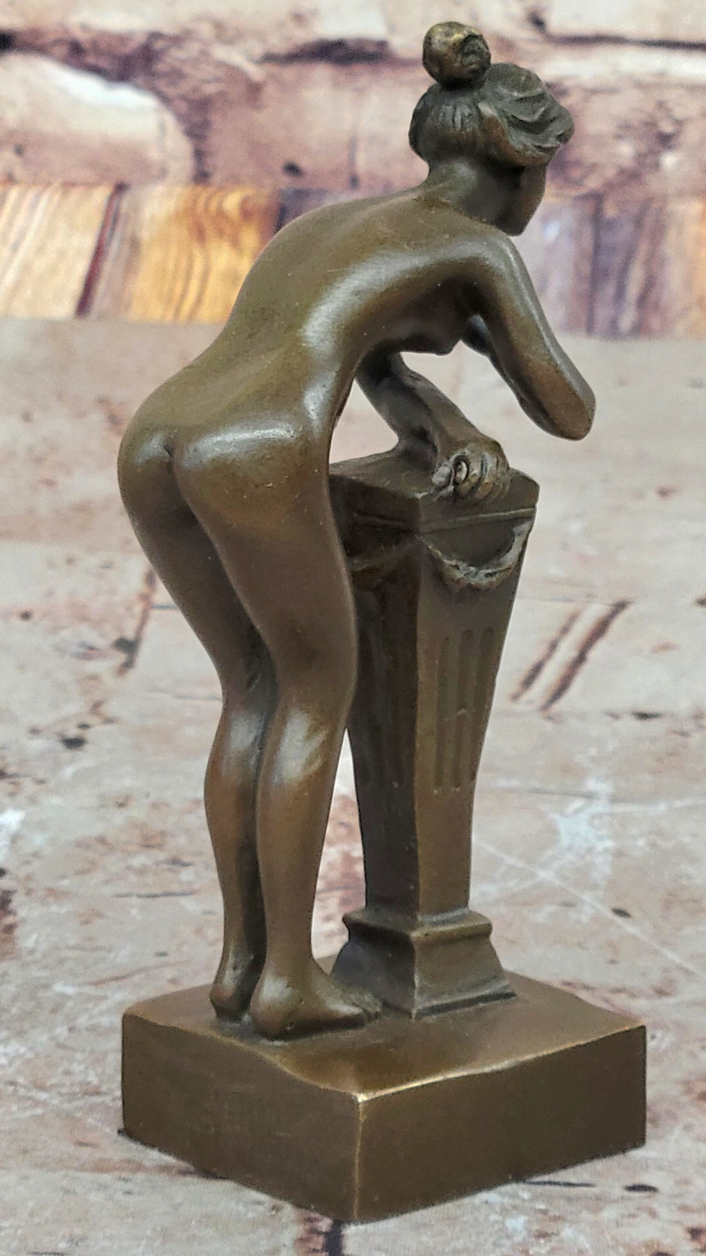 Greek Faun Satyr & Nymph Girl Erotic Nude Bronze Bookend Sculpture Figures