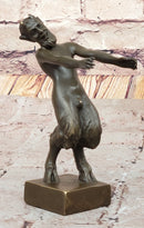 Greek Faun Satyr & Nymph Girl Erotic Nude Bronze Bookend Sculpture Figures