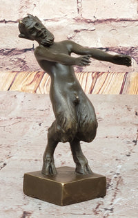 Greek Faun Satyr & Nymph Girl Erotic Nude Bronze Bookend Sculpture Figures