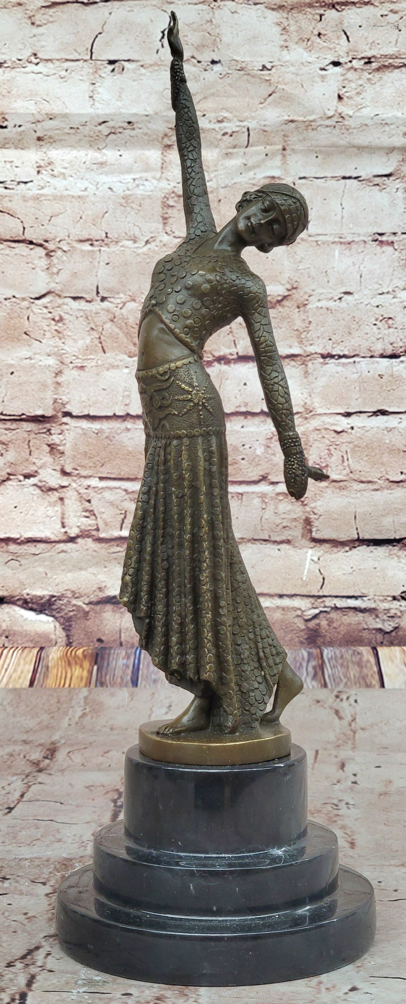Chiparus Art Deco Bronze Dancer Sculpture on Marble Base