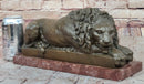 Guardian Lion Bronze Sculpture on Red Marble Base 7" x 12.5"