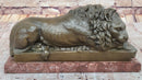 Guardian Lion Bronze Sculpture on Red Marble Base 7" x 12.5"