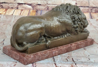 Guardian Lion Bronze Sculpture on Red Marble Base 7" x 12.5"