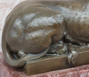 Guardian Lion Bronze Sculpture on Red Marble Base 7" x 12.5"