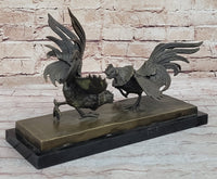 Roosters Chickens Cock Fighting Bronze Sculpture by Milo