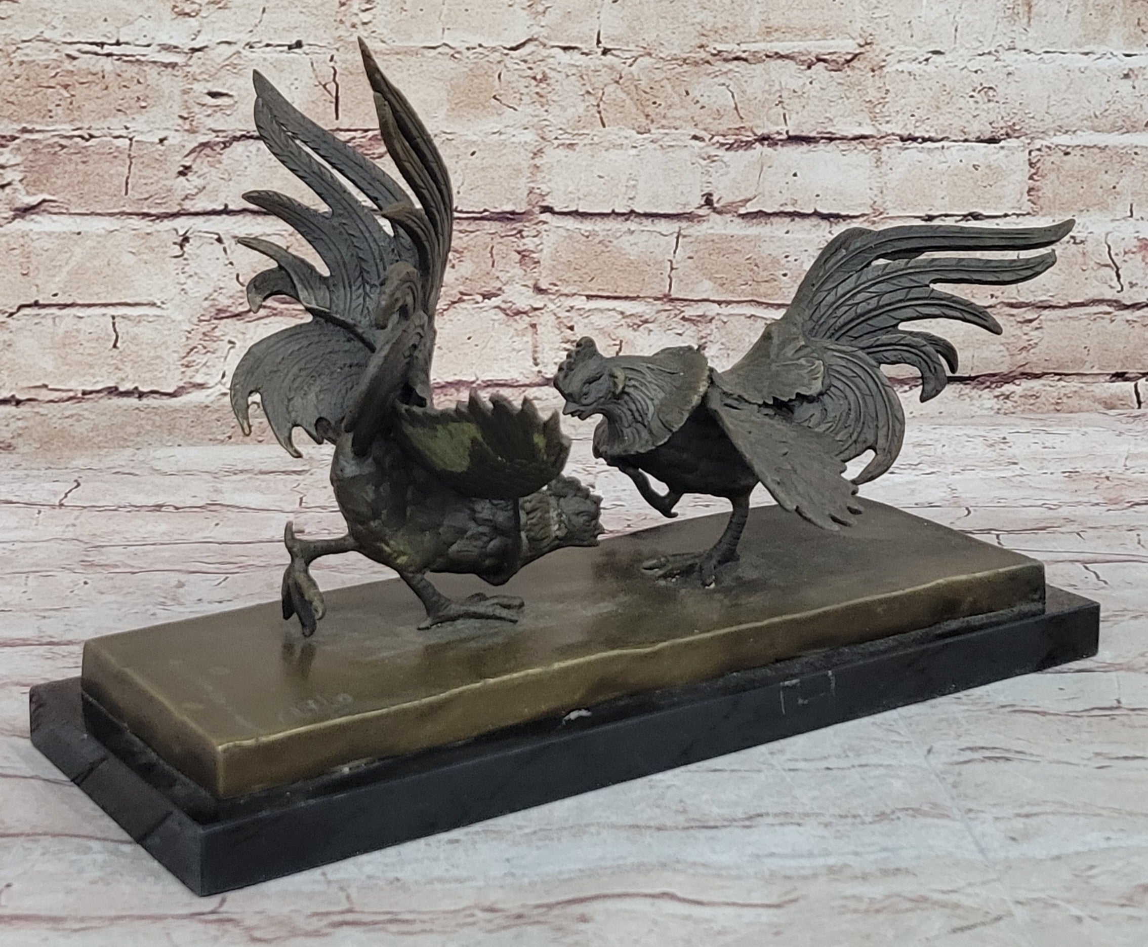 Roosters Chickens Cock Fighting Bronze Sculpture by Milo
