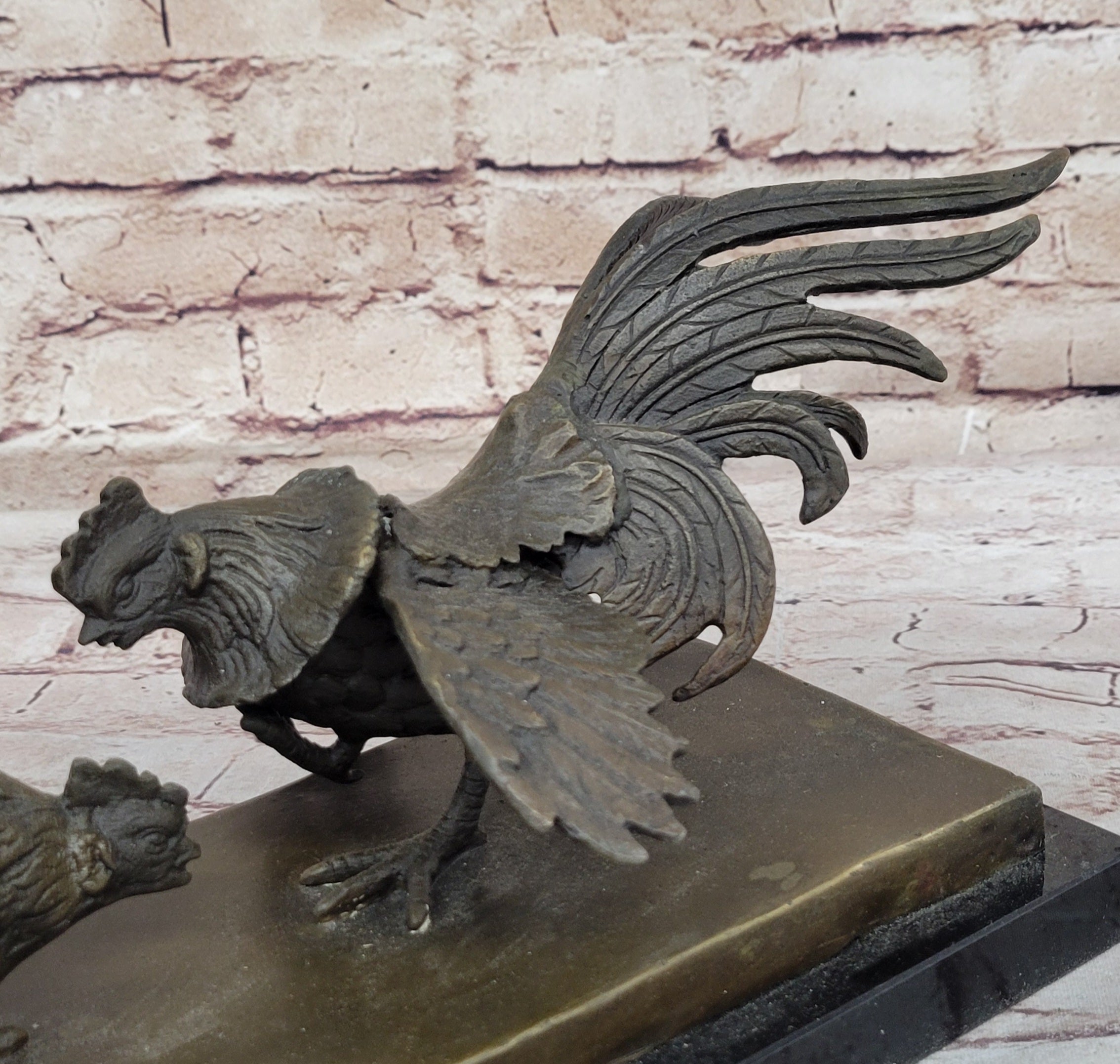 Roosters Chickens Cock Fighting Bronze Sculpture by Milo