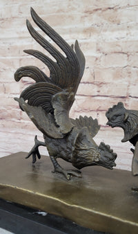 Roosters Chickens Cock Fighting Bronze Sculpture by Milo