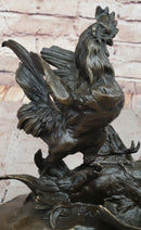 Bronze Fighting Roosters on Black Marble Base