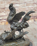Bronze Fighting Roosters on Black Marble Base