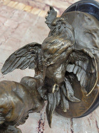 Bronze Fighting Roosters on Black Marble Base