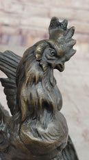 Bronze Fighting Roosters on Black Marble Base