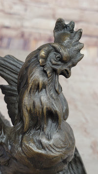 Bronze Fighting Roosters on Black Marble Base