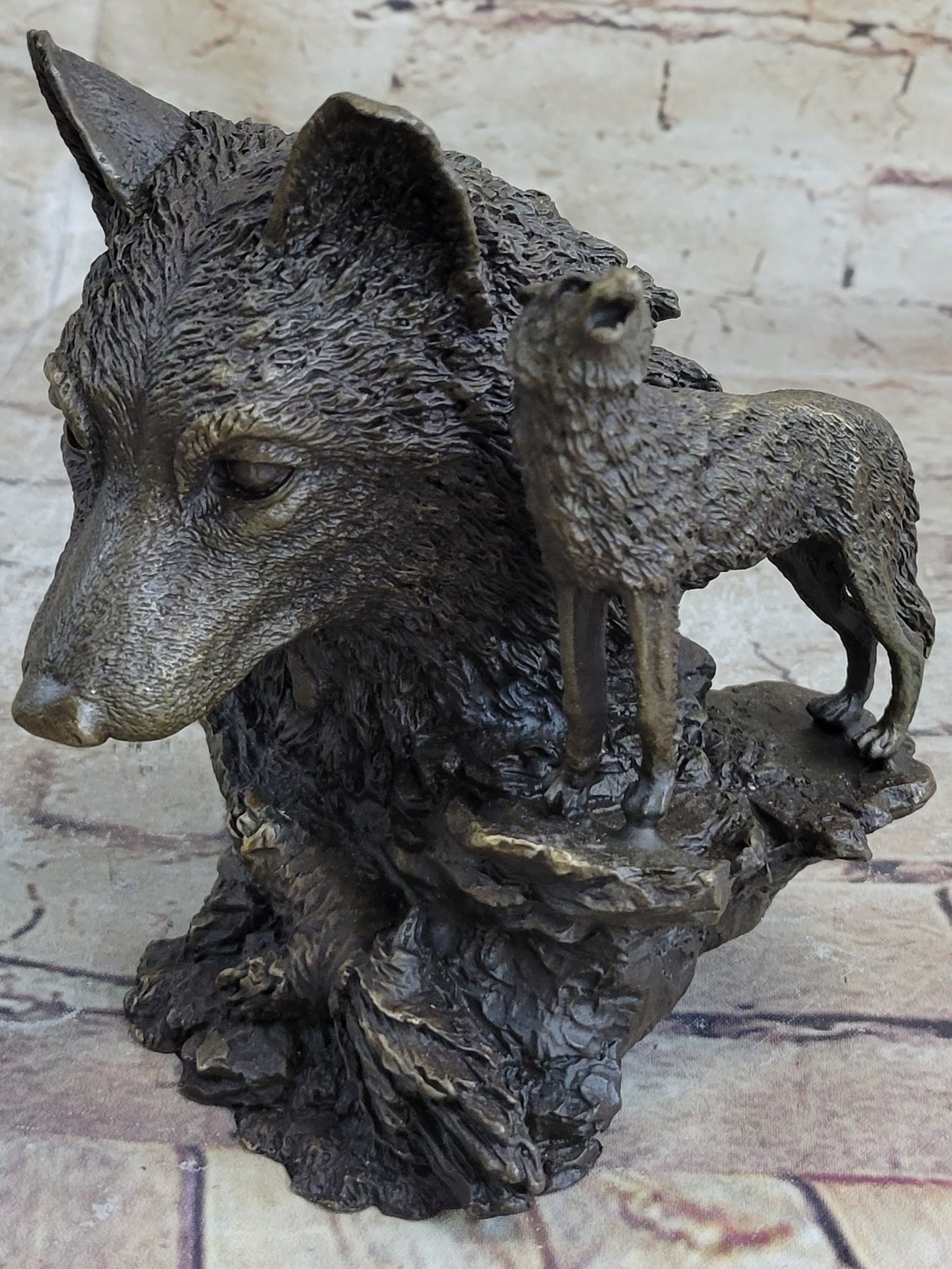 Bronze Wolf Bust with Howling Wolf by Milo