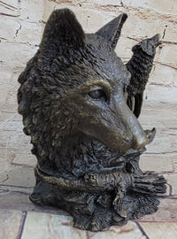 Bronze Wolf Bust with Howling Wolf by Milo