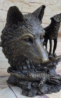 Bronze Wolf Bust with Howling Wolf by Milo