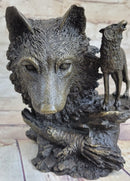 Bronze Wolf Bust with Howling Wolf by Milo