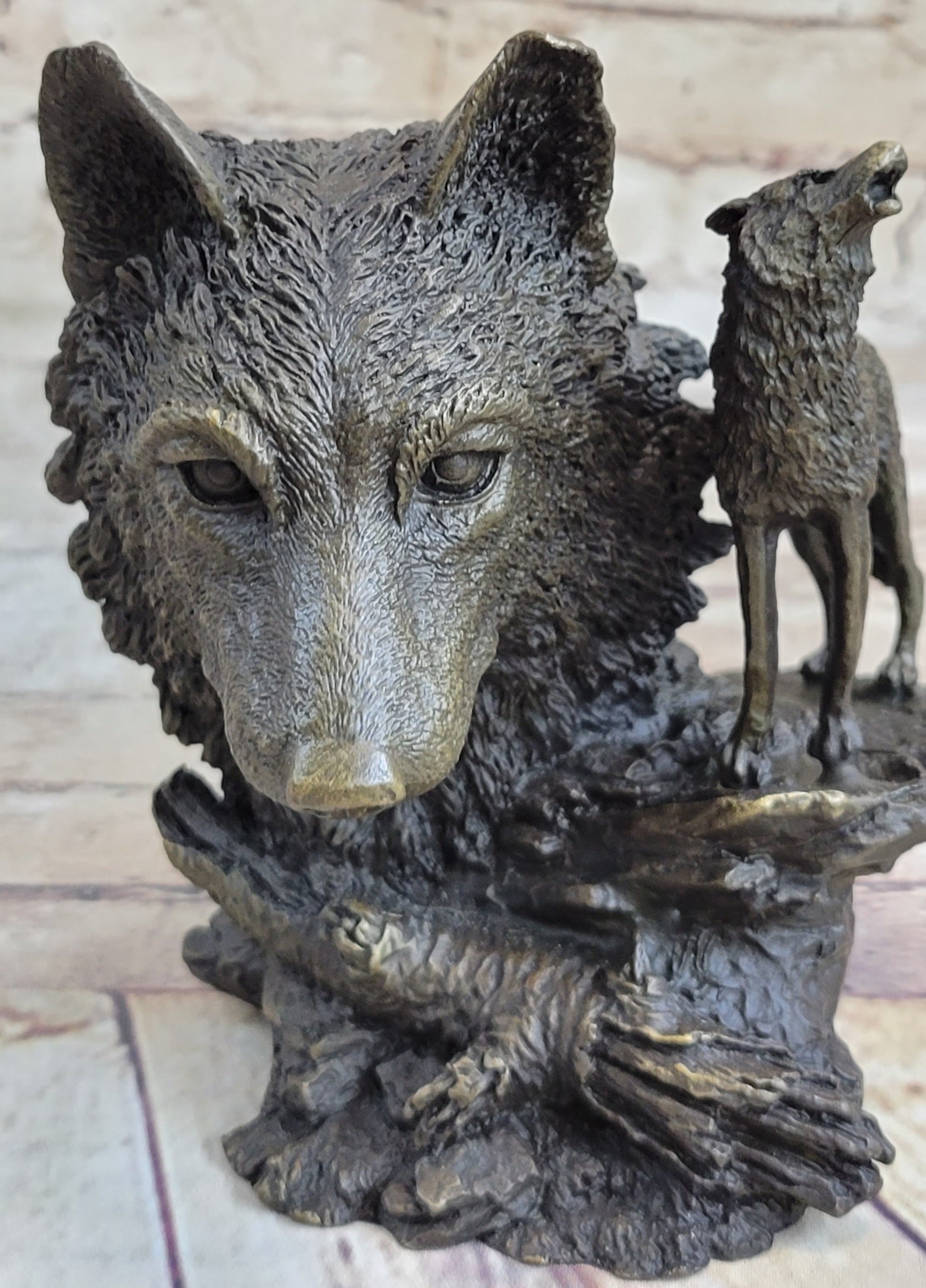 Bronze Wolf Bust with Howling Wolf by Milo