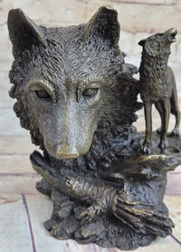 Bronze Wolf Bust with Howling Wolf by Milo