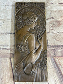 Art Nouveau Female Portrait Bas Relief Bronze Sculpture 9.5" x 4"