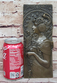 Art Nouveau Girl Portrait Bas Relief Bronze Sculpture 9.5" x 4"