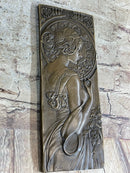 Art Nouveau Female Portrait Bas Relief Bronze Sculpture 9.5" x 4"