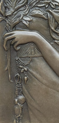 Art Nouveau Girl Portrait Bas Relief Bronze Sculpture 9.5" x 4"
