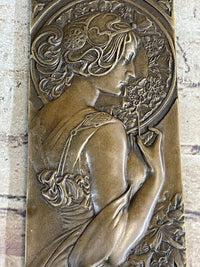 Art Nouveau Female Portrait Bas Relief Bronze Sculpture 9.5" x 4"