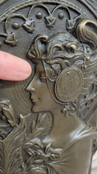 Art Nouveau Girl Portrait Bas Relief Bronze Sculpture 9.5" x 4"