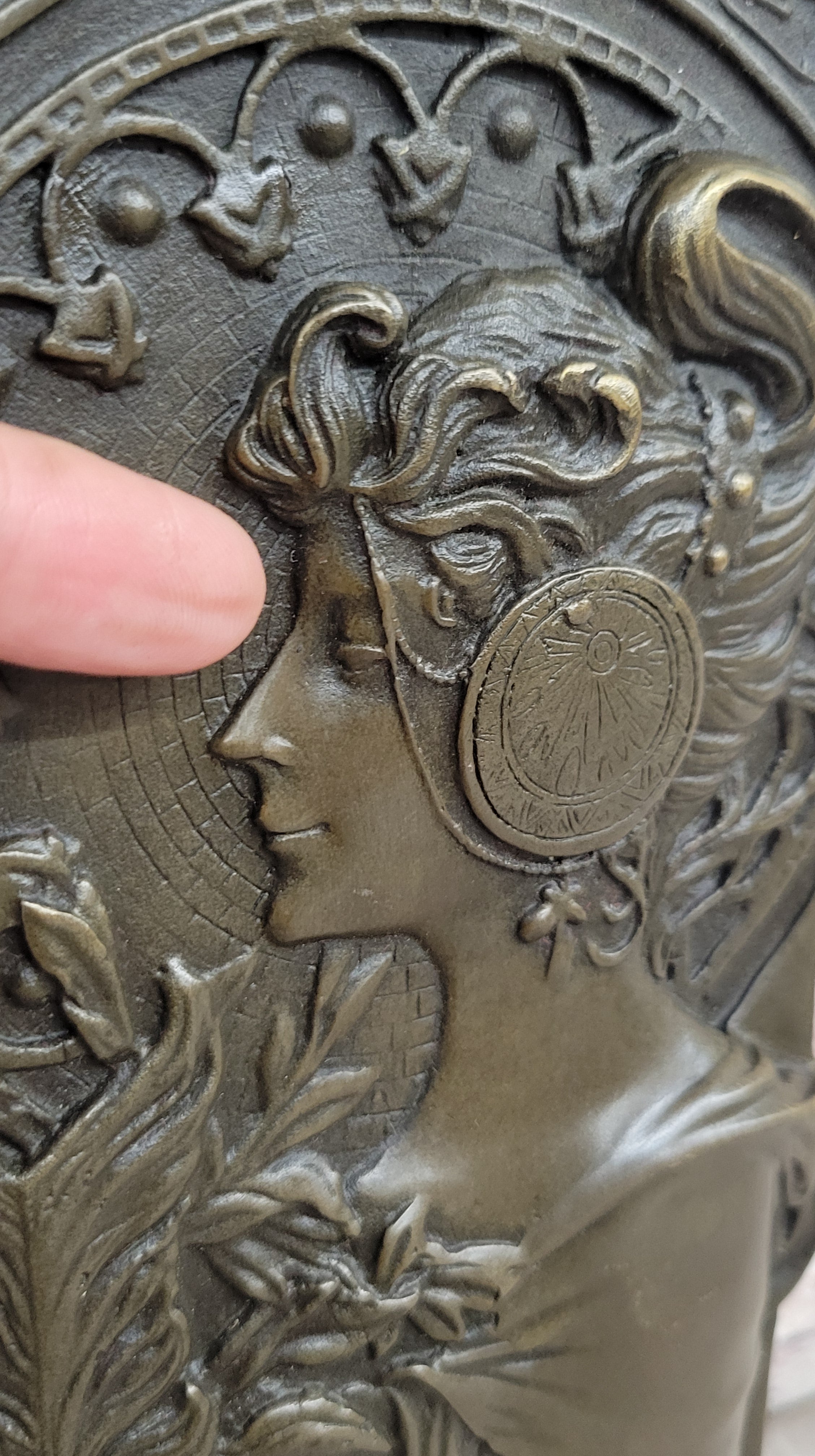 Art Nouveau Girl Portrait Bas Relief Bronze Sculpture 9.5" x 4"