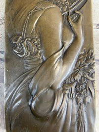 Art Nouveau Female Portrait Bas Relief Bronze Sculpture 9.5" x 4"