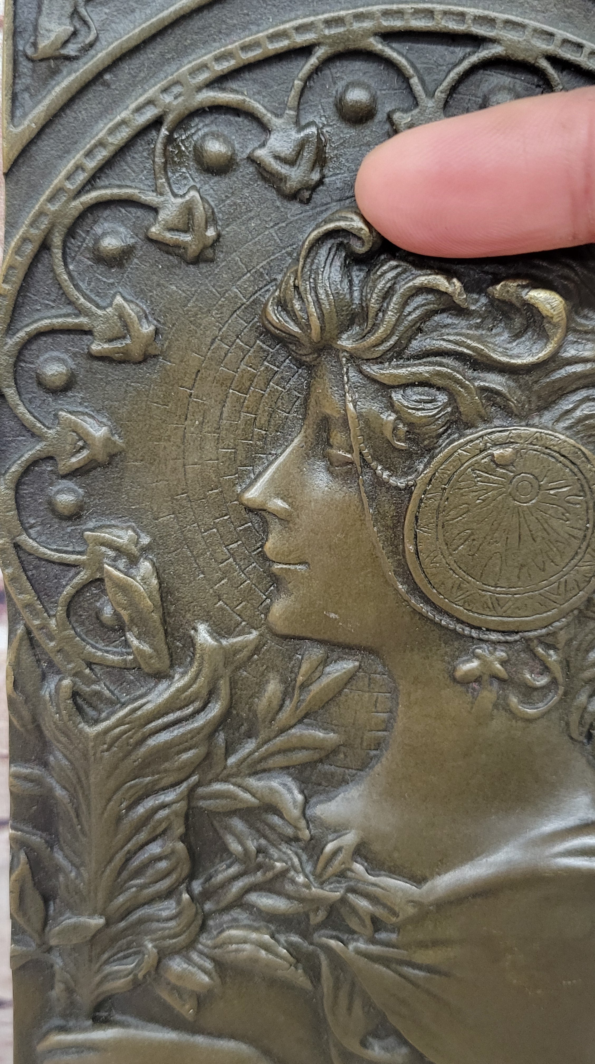 Art Nouveau Girl Portrait Bas Relief Bronze Sculpture 9.5" x 4"
