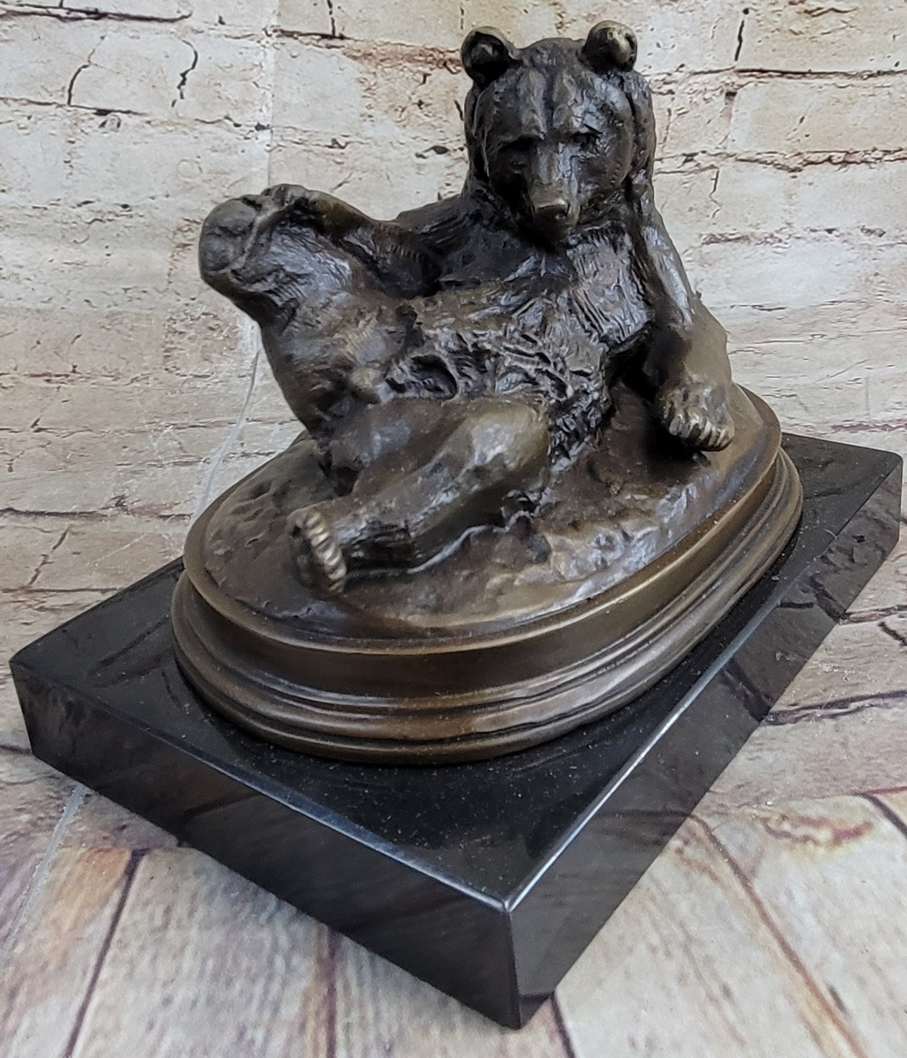 Grizzly Bear on His Back Bronze Sculpture