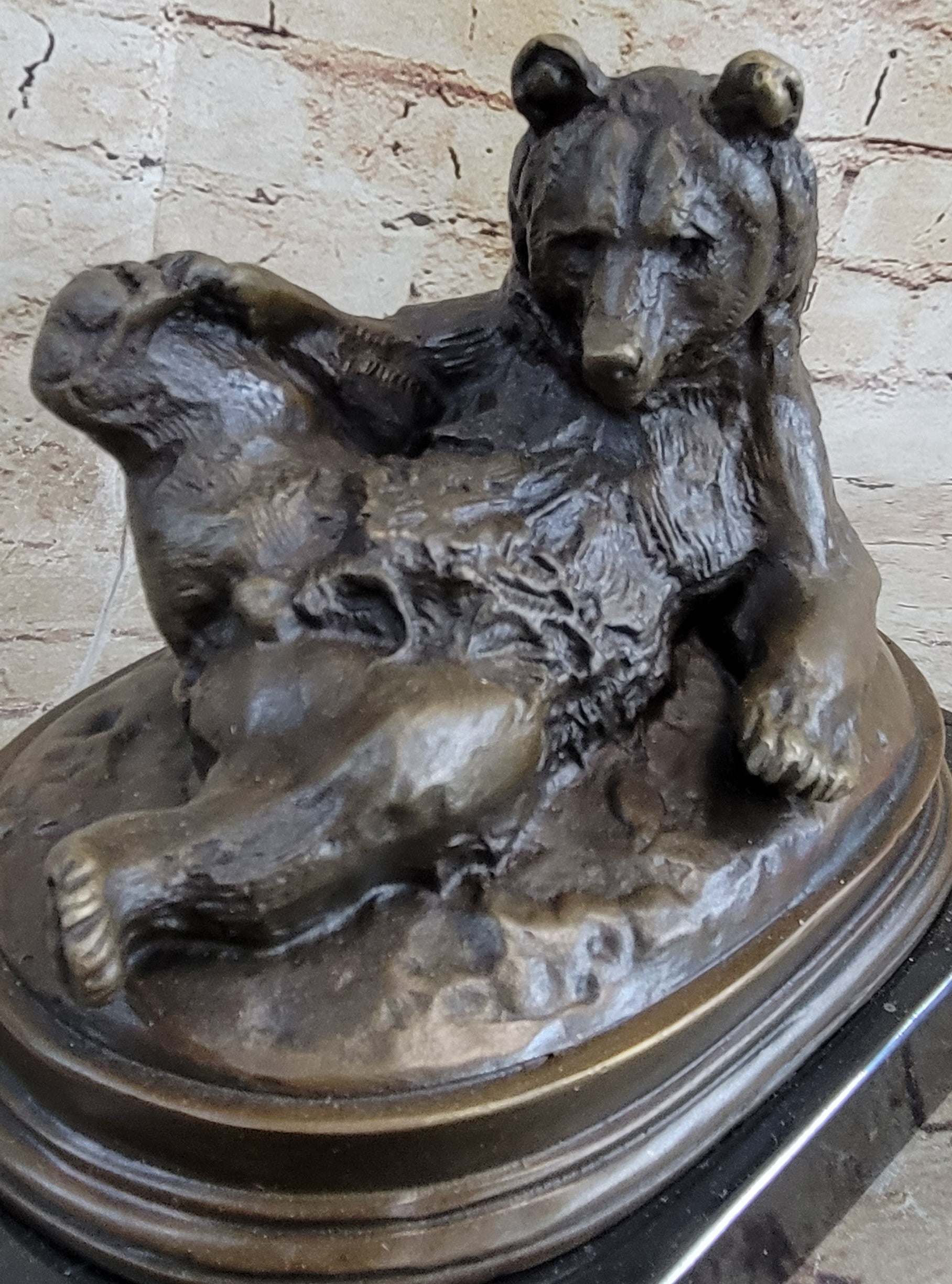 Grizzly Bear on His Back Bronze Sculpture
