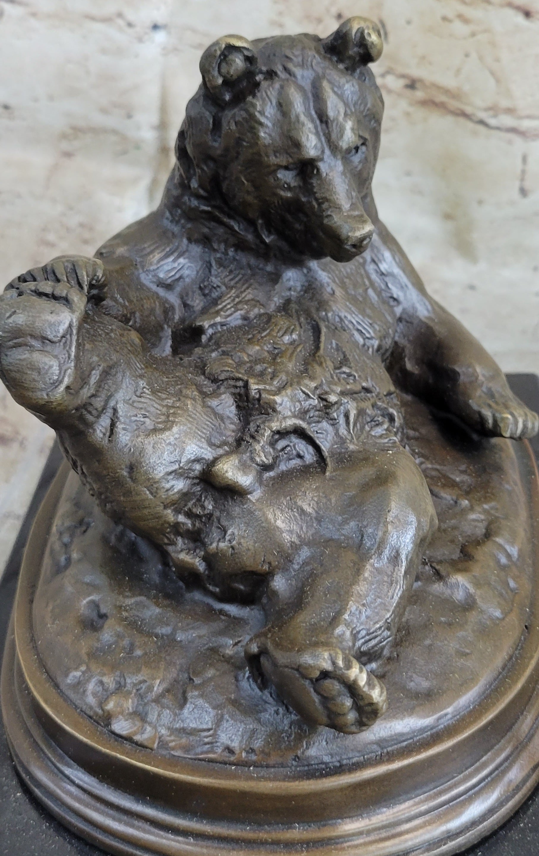 Grizzly Bear on His Back Bronze Sculpture
