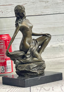Nude Female Figure Daydreaming Bronze Sculpture Signed Art