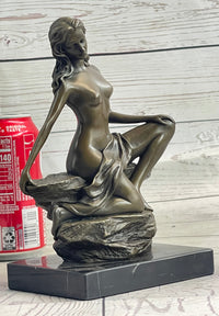 Nude Female Figure Daydreaming Bronze Sculpture Signed Art