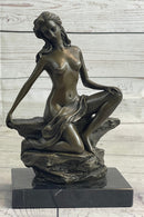 Nude Female Figure Daydreaming Bronze Sculpture Signed Art