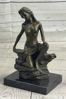 Nude Female Figure Daydreaming Bronze Sculpture Signed Art