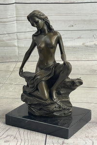 Nude Female Figure Daydreaming Bronze Sculpture Signed Art