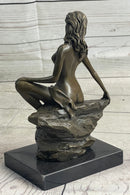 Nude Female Figure Daydreaming Bronze Sculpture Signed Art