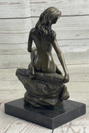 Nude Female Figure Daydreaming Bronze Sculpture Signed Art