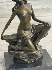 Nude Female Figure Daydreaming Bronze Sculpture Signed Art